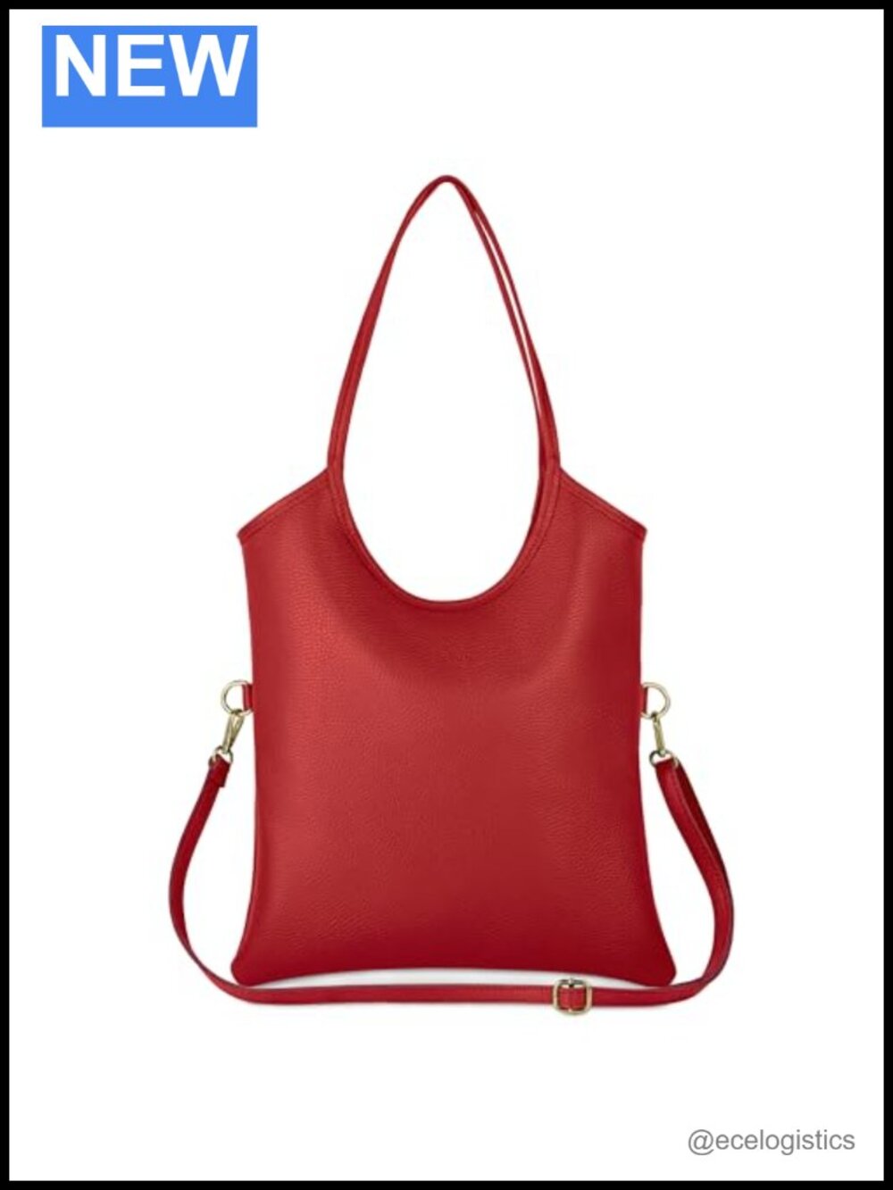 Italian Calf Leather Tote Bag with Zipper and Adjustable Strap